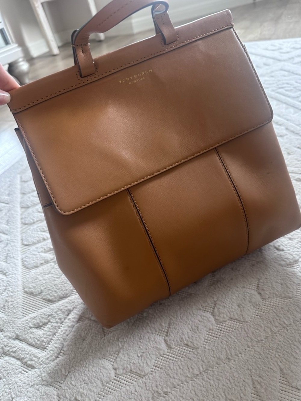 Tory Burch Camel Brown Leather Top-Handle Backpack